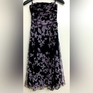 Purple and black strapless tule dress size medium. Small tare in side seam photo